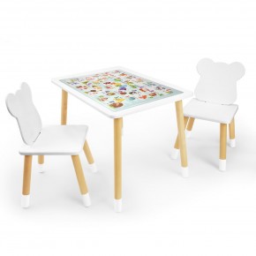 Детский комплект стол и два стула Мишка Rolti Baby с накладкой Алфавит (белая столешница/белое сиденье/береза ножки) в Красноуральске - krasnouralsk.ok-mebel.com | фото
