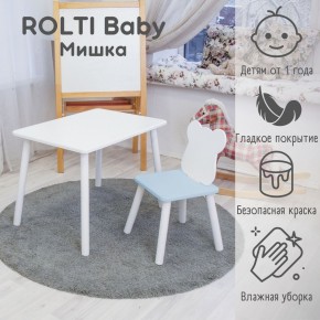 Детский комплект стол и стул «Мишка» Rolti Baby  (голубая столешница/голубое сиденье/белые ножки) в Красноуральске - krasnouralsk.ok-mebel.com | фото 1