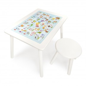 Детский комплект стол и табурет круглый Rolti Baby с накладкой Алфавит (белая столешница/белое сиденье/белые ножки) в Красноуральске - krasnouralsk.ok-mebel.com | фото
