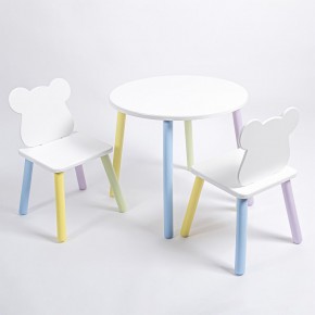 Комплект детский стол КРУГЛЫЙ и два стула МИШКА ROLTI Baby (белая столешница/белое сиденье/цветные ножки) в Красноуральске - krasnouralsk.ok-mebel.com | фото
