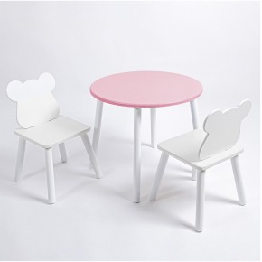 Комплект детский стол КРУГЛЫЙ и два стула МИШКА ROLTI Baby (розовая столешница/белое сиденье/белые ножки) в Красноуральске - krasnouralsk.ok-mebel.com | фото
