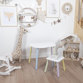 Комплект детский стол ОБЛАЧКО и стул МИШКА ROLTI Baby (белая столешница/белое сиденье/цветные ножки) в Красноуральске - krasnouralsk.ok-mebel.com | фото