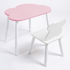 Комплект детский стол ОБЛАЧКО и стул МИШКА ROLTI Baby (розовая столешница/белое сиденье/белые ножки) в Красноуральске - krasnouralsk.ok-mebel.com | фото