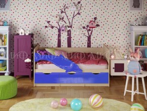 Кровать Дельфин-1 800*1600 (Синий металлик/дуб крафт белый) в Красноуральске - krasnouralsk.ok-mebel.com | фото