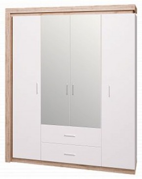 Шкаф для одежды с ящиками 4-х створчатый с зеркалом Люмен 16 в Красноуральске - krasnouralsk.ok-mebel.com | фото