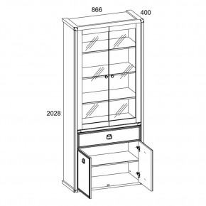 Шкаф с витриной 2V2D1S, MAGELLAN, цвет Сосна винтаж в Красноуральске - krasnouralsk.ok-mebel.com | фото 2